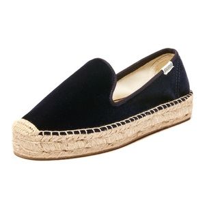 Soludos Navy Velvet Platform Smoking Slipper